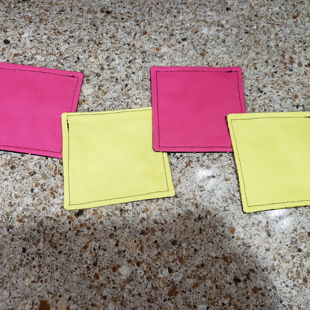 Coasters set of 4 neon flowers black pink green yellow handmade